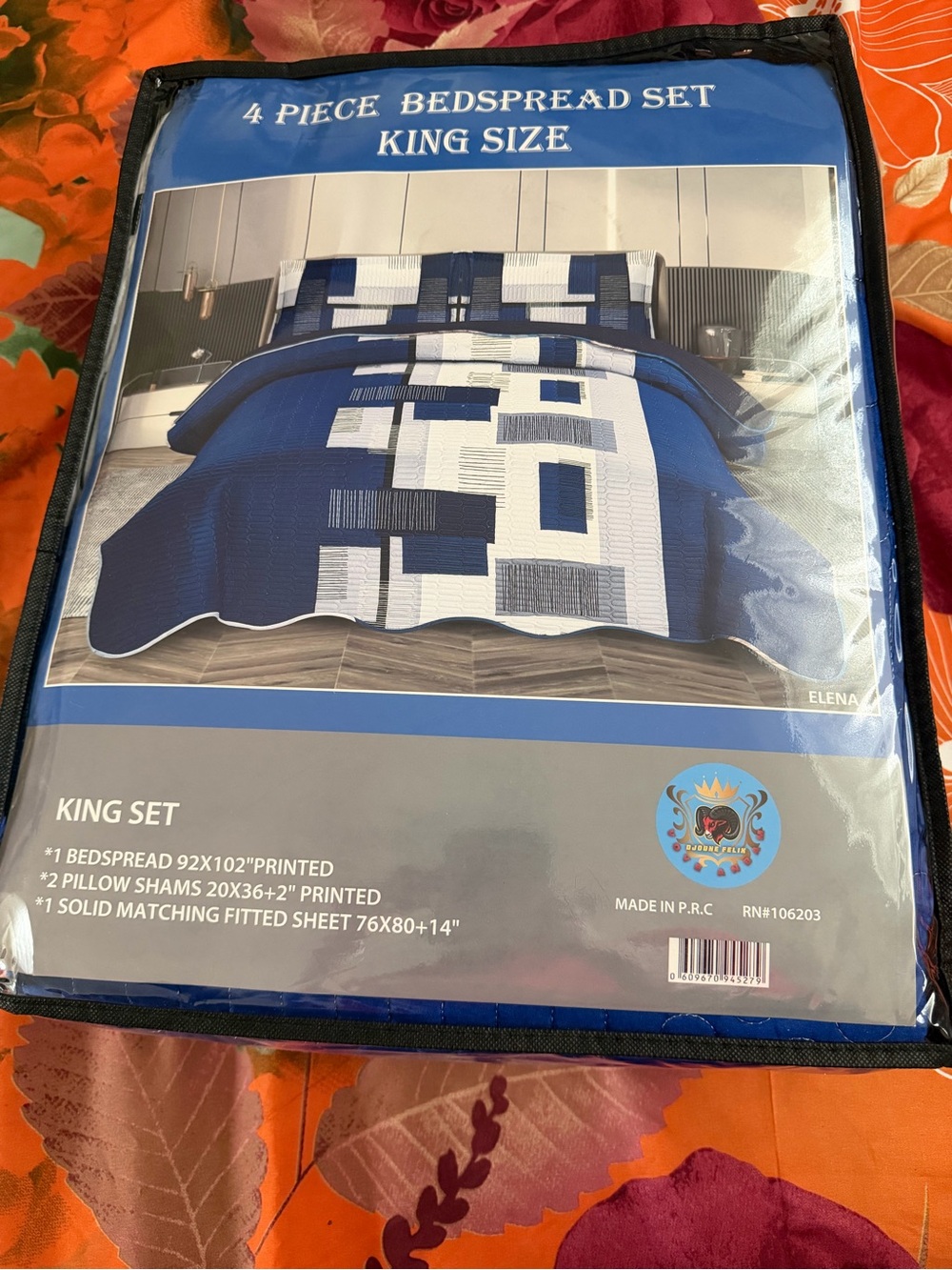 Helena Blue & White Geometric King Bedspread Set